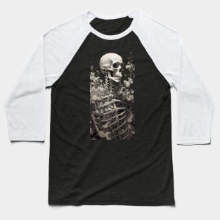 Gothic Flower And Bones Skeleton Gothic Skulls Baseball T-Shirt